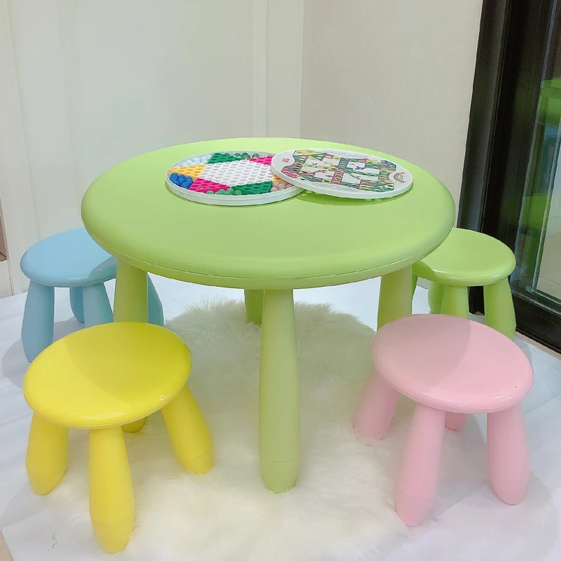 Jardim de infância aprendizagem brinquedo artesanal jogos mesa de jantar do bebê mesas redondas cadeiras conjunto escola estudo creche mobiliário