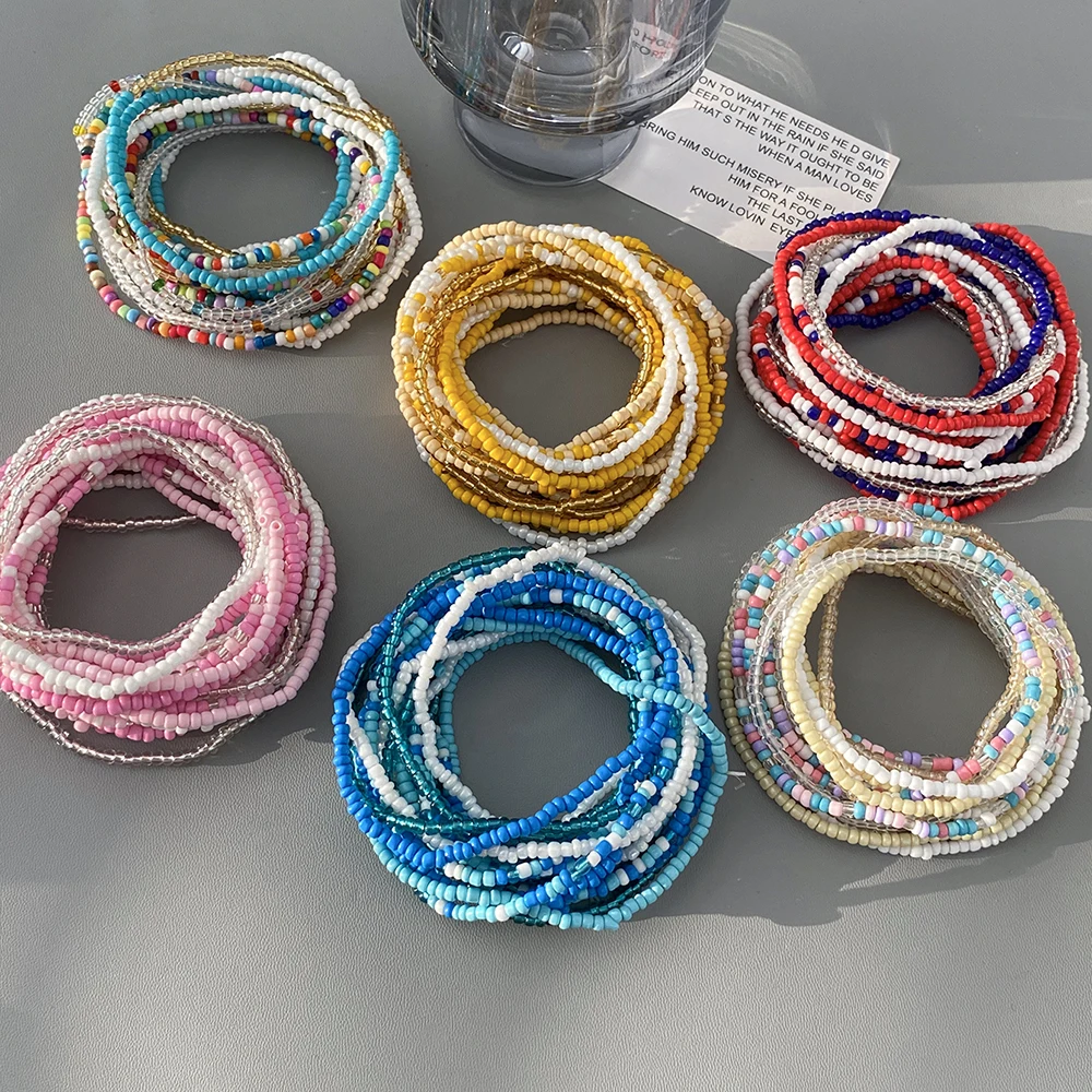 Lifefontier cadenas de vientre con cuentas de semillas multicapa hechas a mano para mujer, cadena de cintura corporal colorida de verano Bohemia, joyería de vacaciones