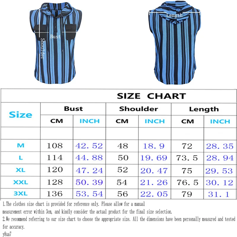 Men's Striped Hooded Sleeveless Tank Top Pocket Drawstring Casual Sports Vest T-shirt