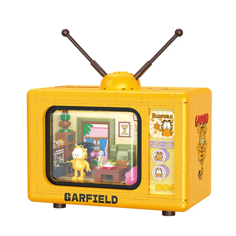 Balody-Garfield Cat Mini Building Blocks, modelo de coche abierto, MOC TV House, figura de ladrillo, juguetes para regalo de Navidad