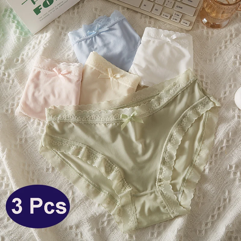 3Pcs Women Low Waist Panties Panties Sexy Lingerie Lace Quick Drying Briefs Female Seamless Underwear Solid Color Underpants image 2