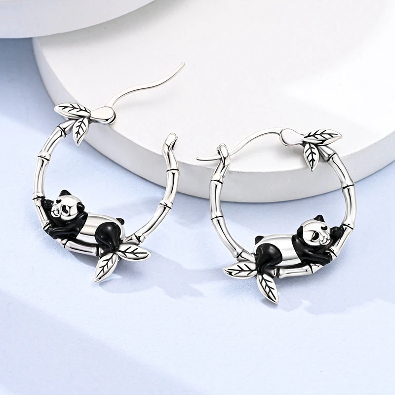Hot Sale 925 Sterling Silver Earring Dolphin Cheetah Panda Cat Blue Eye Hoop Earrings Fit Women Girl Party Fine Jewelry Gifts - view 6