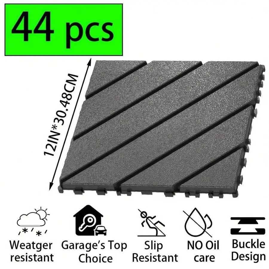 Plastic Interlocking Decking Tiles (44/27 Pack) - 12x12 Inch Waterproof, All-Weather Pool & Backyard Patio Tiles