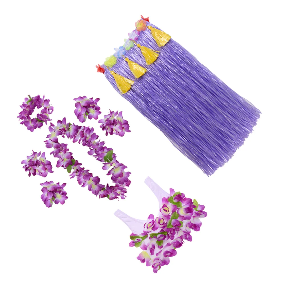 1세트 두꺼운 풀치마 하와이 파티 의상 꽃 화환 훌라 드레스 비치 루아우 의상 사진 소품 풀치마