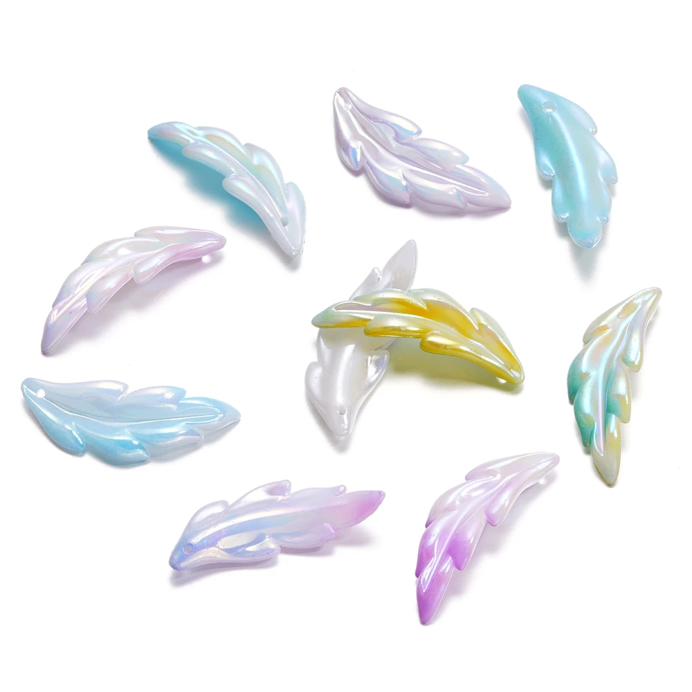 10pcs/lot 14.5*40mm Acrylic Pendants Colorful Feather Shape Loose Charm for DIY Necklace Craft Jewelry Making Accessories