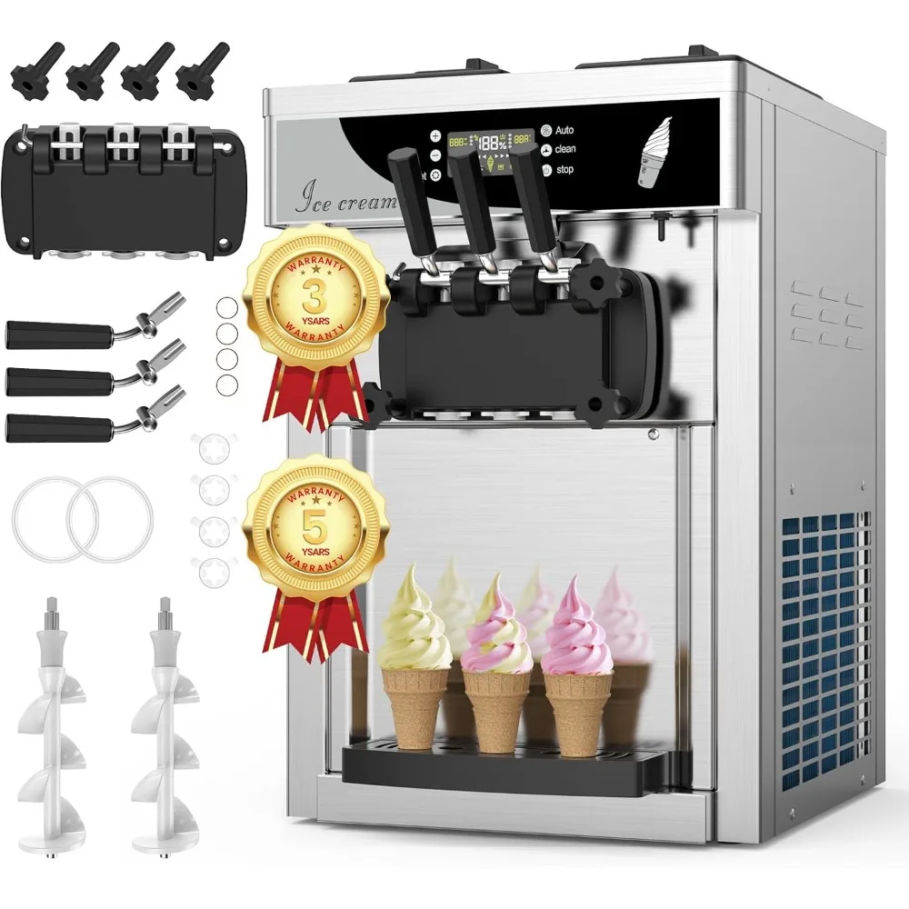 

Soft Ice Cream Machine, Commercial Ice Cream Machine 1800 W, three Flavors Soft Serve Machine Countertop