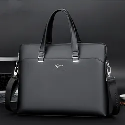 Business Men PU Leather Briefcase High Capacity Hand Tote Bag Office Man Shoulder Messenger Bag Business Laptop Bag