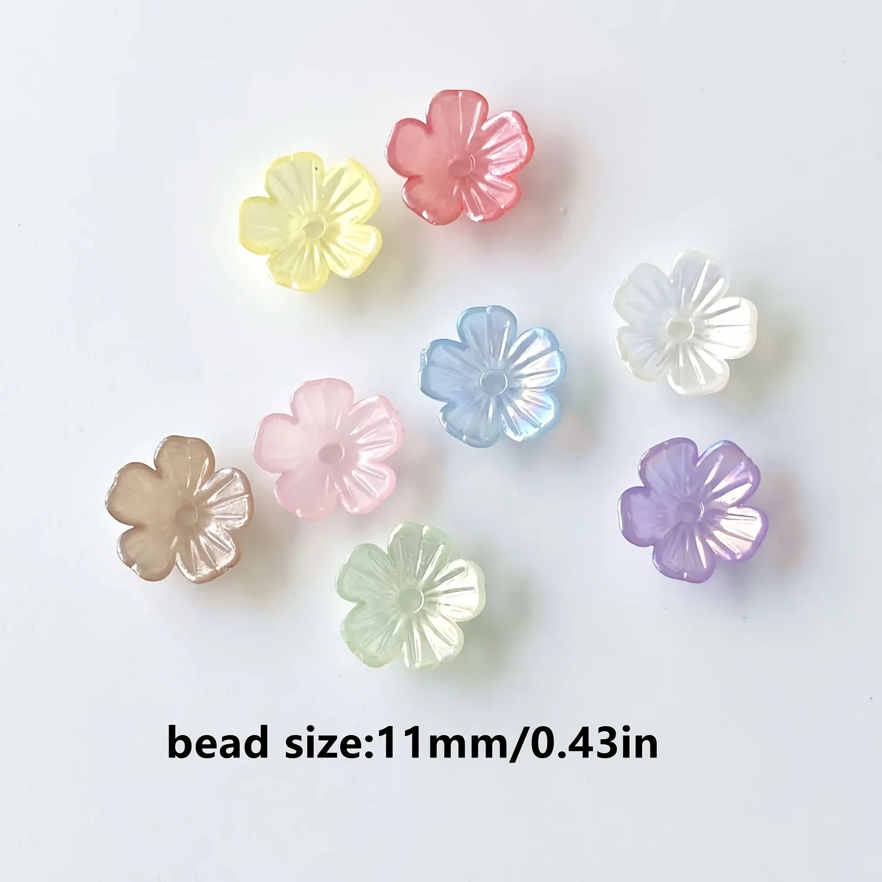 205 Stück 11 mm glitzernde kleine Blumenperlen zum Selbermachen von Schmuck, Acrylperlen-Zubehör (gemischte Farben, Rosa) – Detail 2