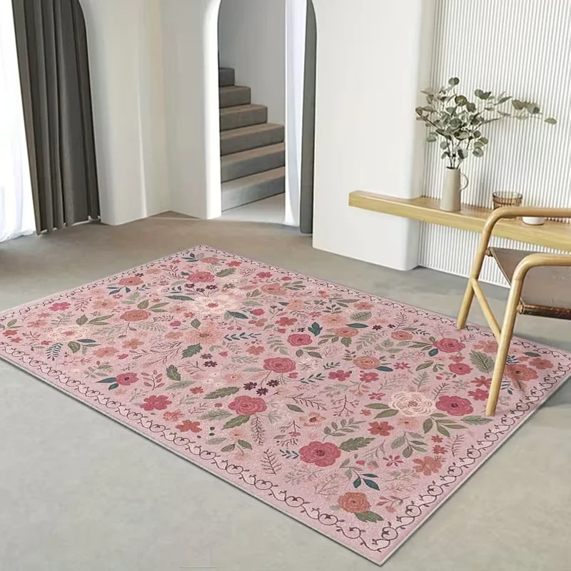 VIKAMA Retro Flower Rose Area Carpet Bohemian Garden Style Carpet Anti slip Carpet Living Room Interior Home Decoration