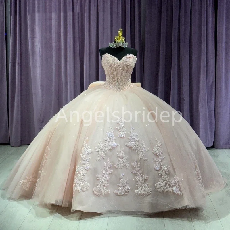 

Angelsbridep Chic Light Pink Ball Gown Quinceanera Dress Tiered Bow Brithday Evening Dresses Vestidos 15 Años Quinceañera