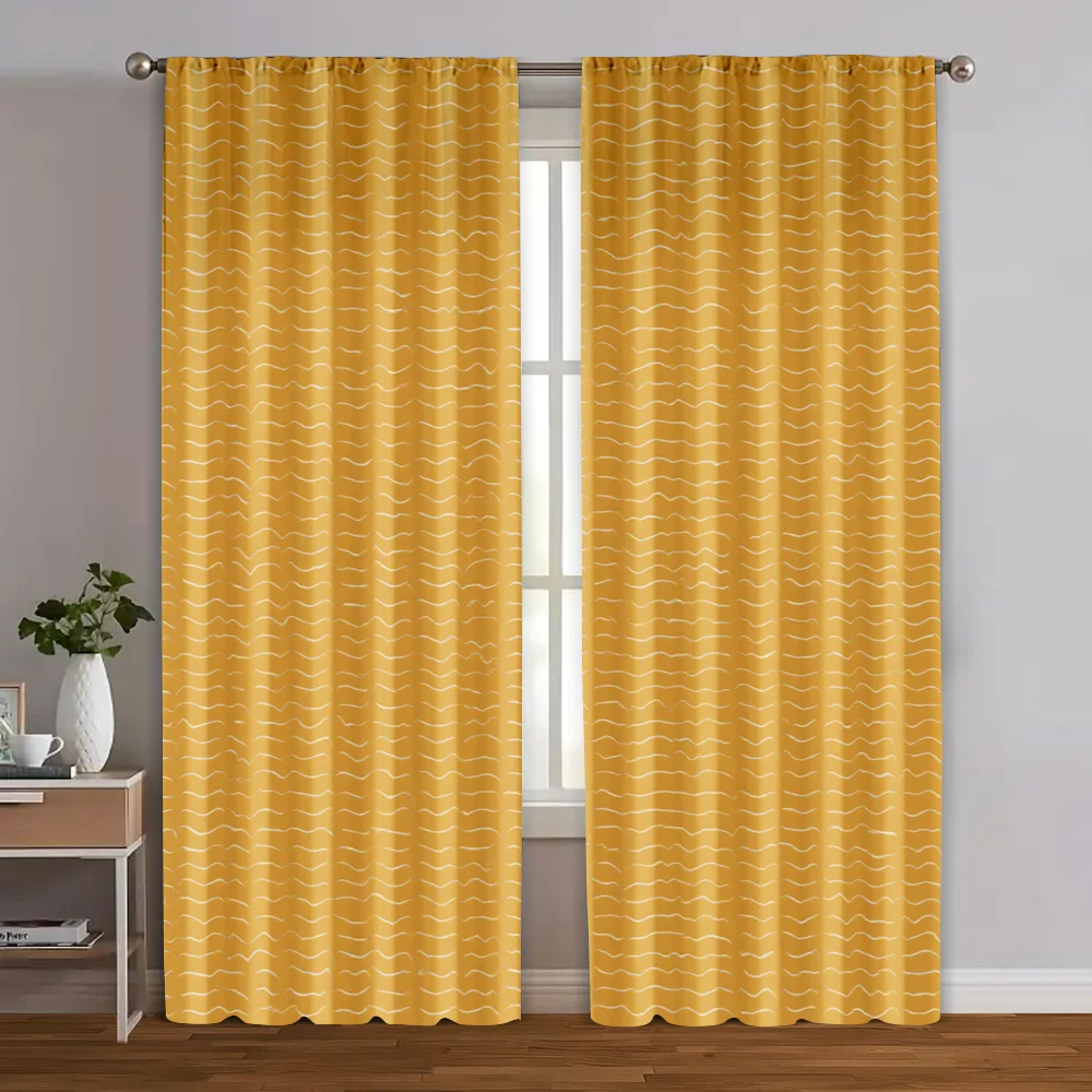 2pcs, Curtain Cloth Yellow Fan-Shaped Polyester Easy Install (without rod) Outdoor Decorations Perfect for Bedroom & Living Room