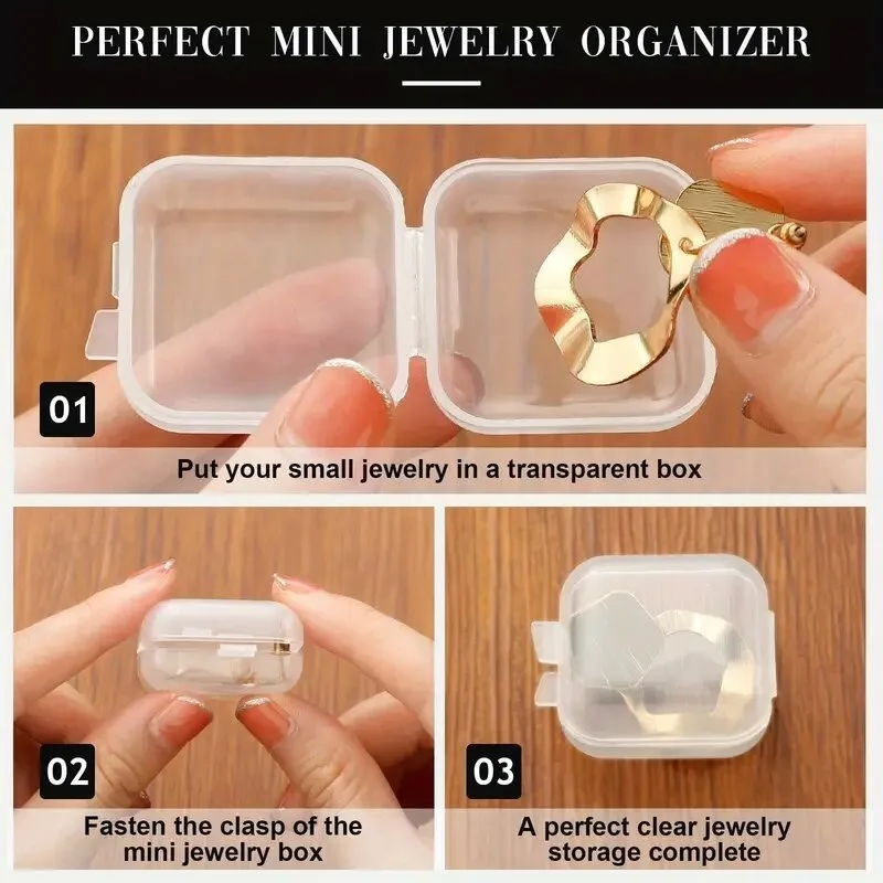 50/30pcs Transparent Jewelry Storage Box Mini Antioxidant Plastic Box Square with Lid Home Organizing Storage Supplies