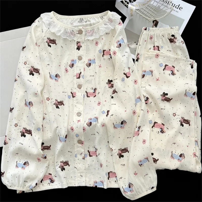 

Cloud Cotton Long Sleeve Long Pants Sleepwear Women's New Style Sweet Cute Princess Style Love Heart Dachshund Dog Pyjamas