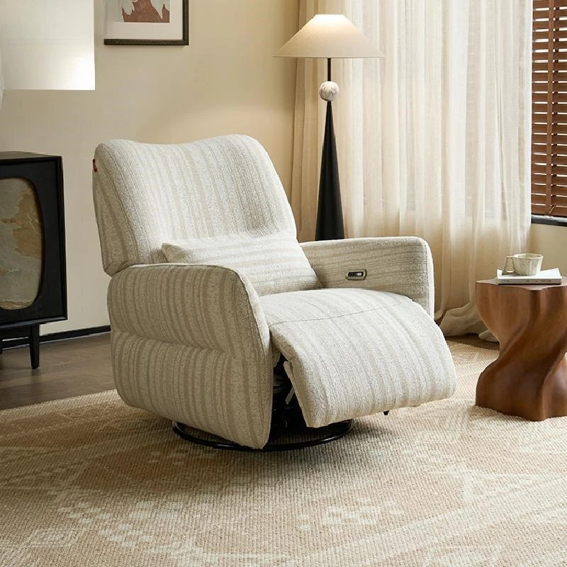 Internet celebrity striped fabric single sofa chair, reclining, rocking and rotating functional chair