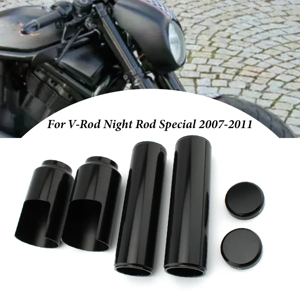 Motorcycle Aluminum Black Full Front Fork Cover Tube Cap Set For Harley Davidson V-Rod Vrod V rod Night Rod Special 2007-2011