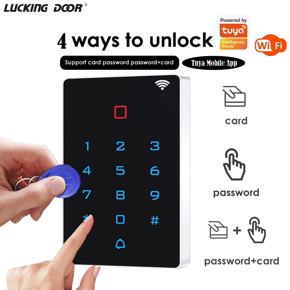 WIFI APP Backlight Touch Access Control Keypad RFID 125khz Card Reader Waterproof Wiegand 26 Input Output 2000 User