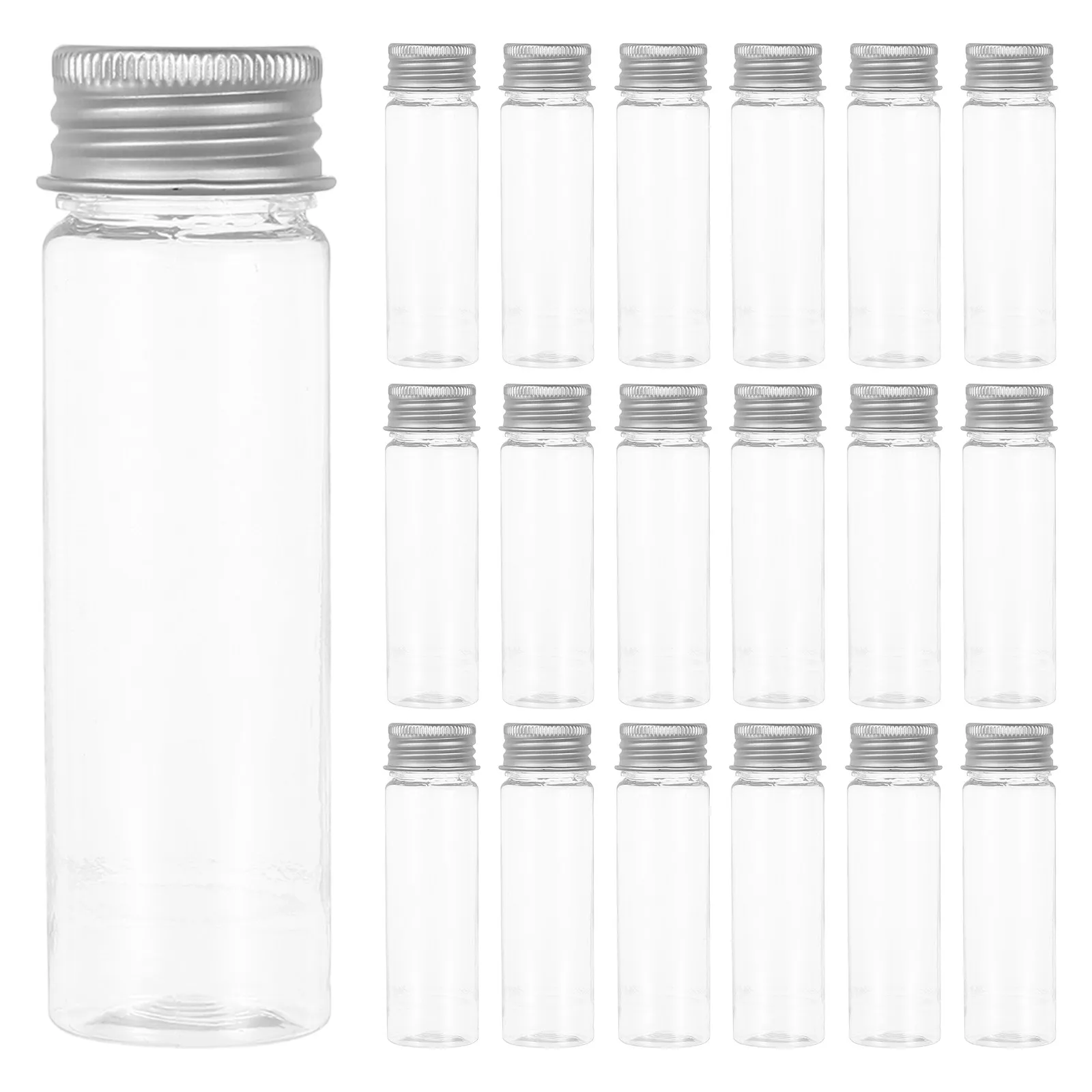 20Pcs Transparent Test Tubes Clear Plastic Storage Tubes 50Ml Aluminum Caps Ideal for Candy Bath Salts Sample Storage Containers
