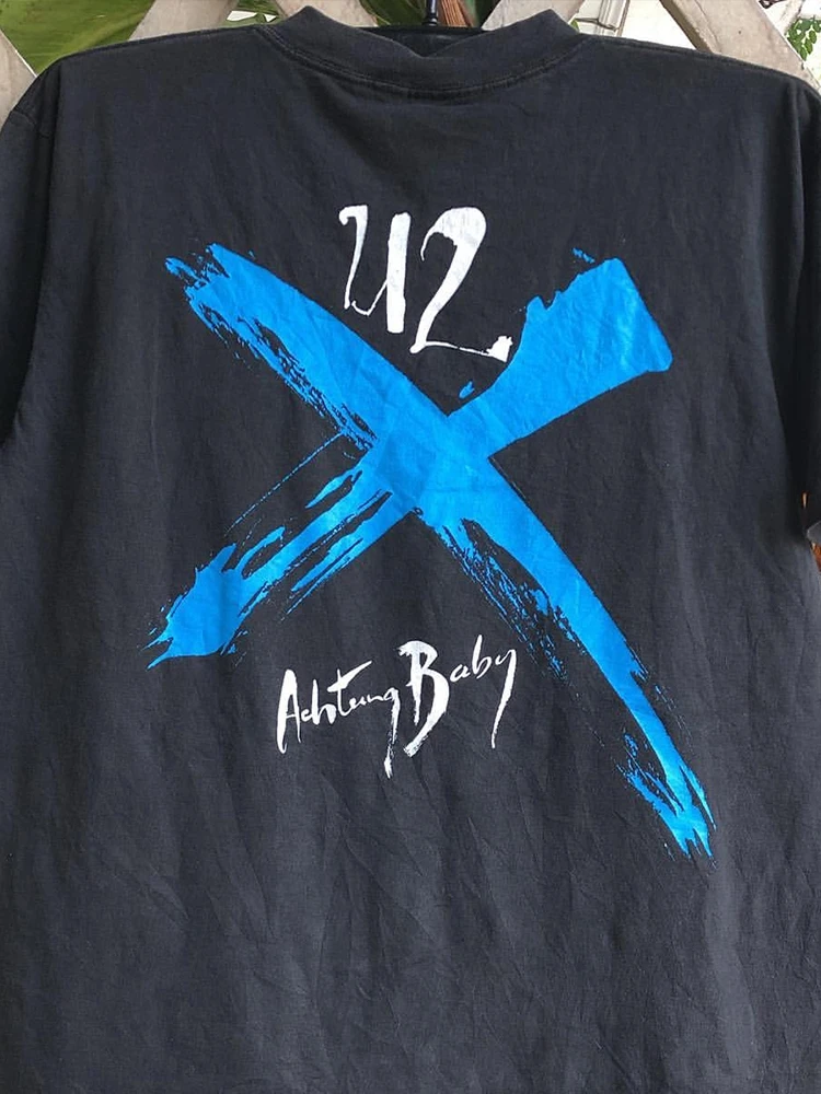 U2 Band Rock Punk High Street Oil Painting Style Hiphop Men's Short Sleeve Trendy Pure Cotton T-Shirt Youth Casual Summer Top