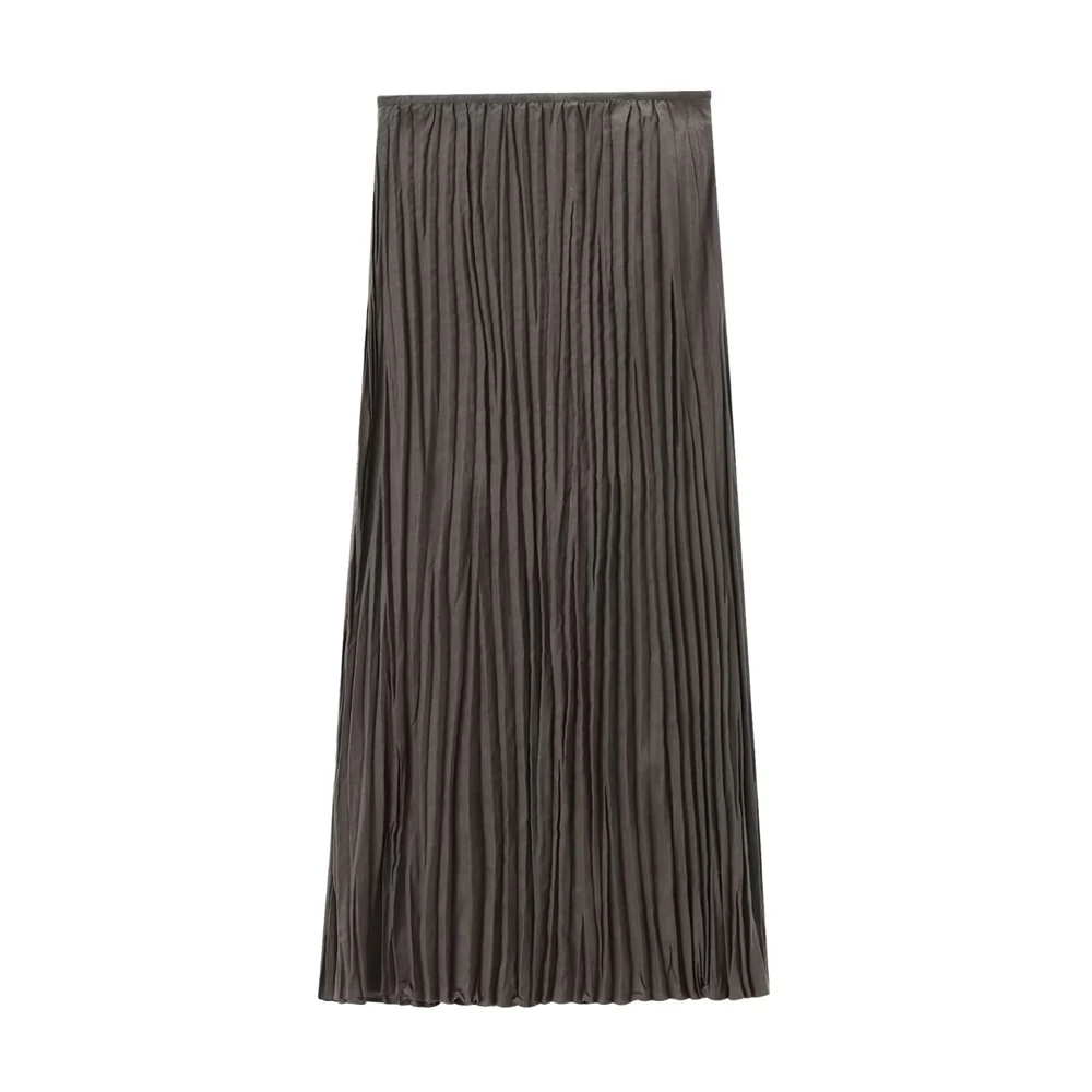 

PB&ZA Women's 2024 Summer New French Style Casual and Minimalist Style Elastic Waist Half skirt pleated skirt