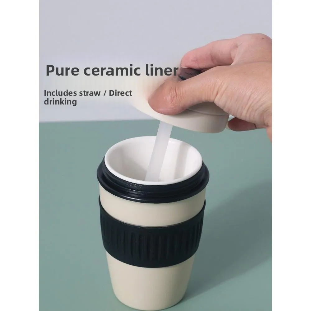 

Large Capacity Ceramic Bone Insulated Coffee Cup Portable Student Water Cup Girl Companion Cup Stainless Steel Lid Beverage Cup