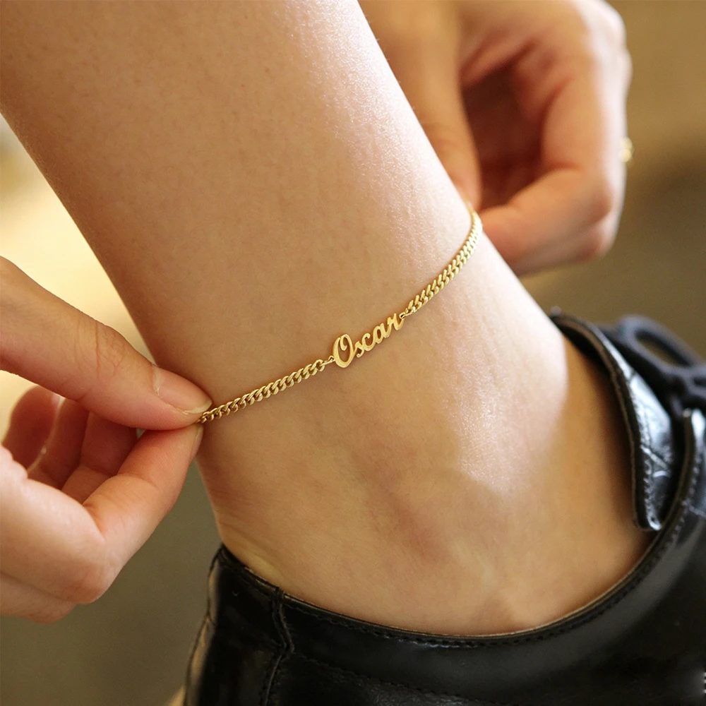 Custom Name Anklets For Women Stainless Steel Thick Cuban Chain Customized Ankle Bracelet Female Personalized Leg Foot Jewelry