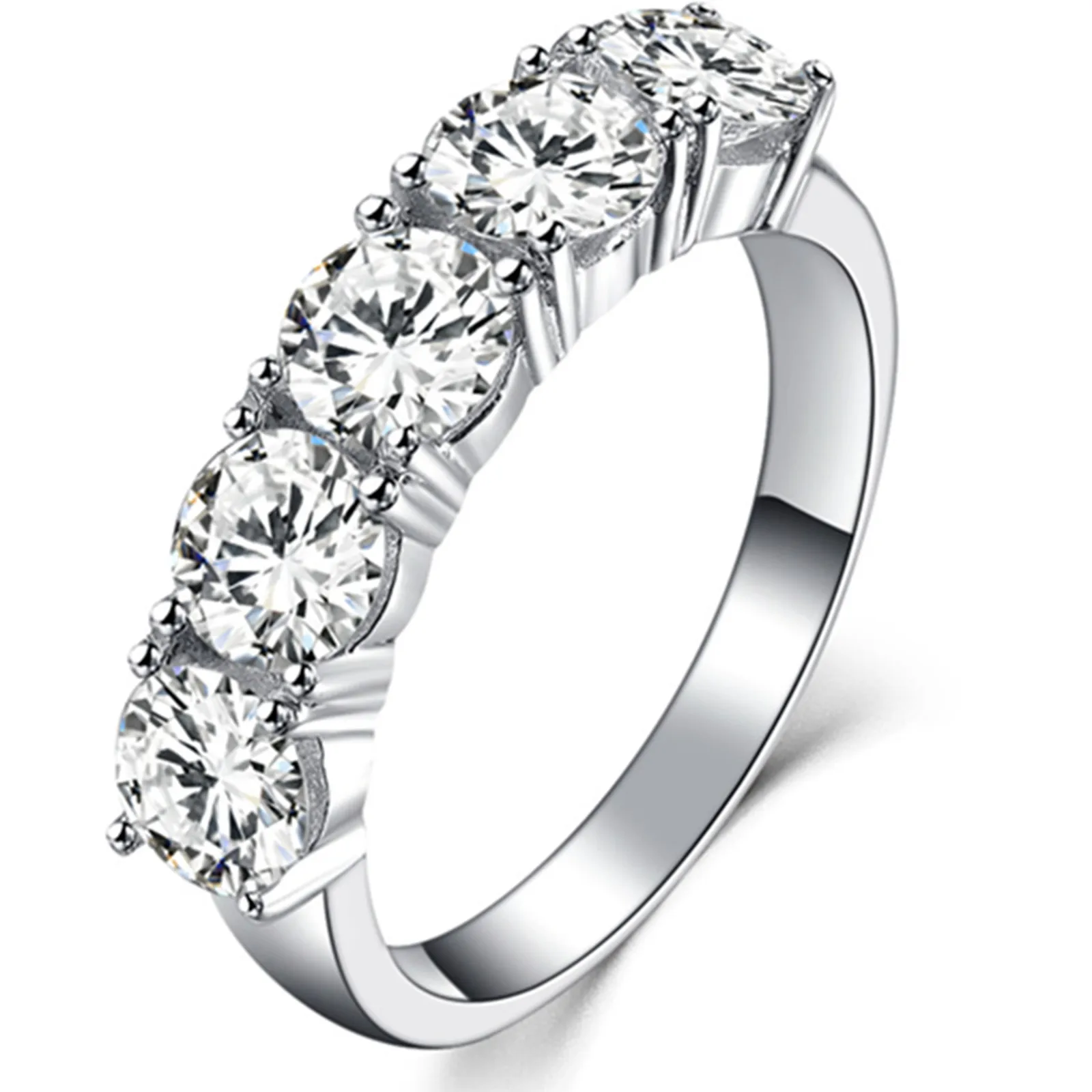 

Five Stones 2.5Ct Round Cut D Color Moissanite Band Ring Platinum 950 Ring for Her Wedding Jewelry