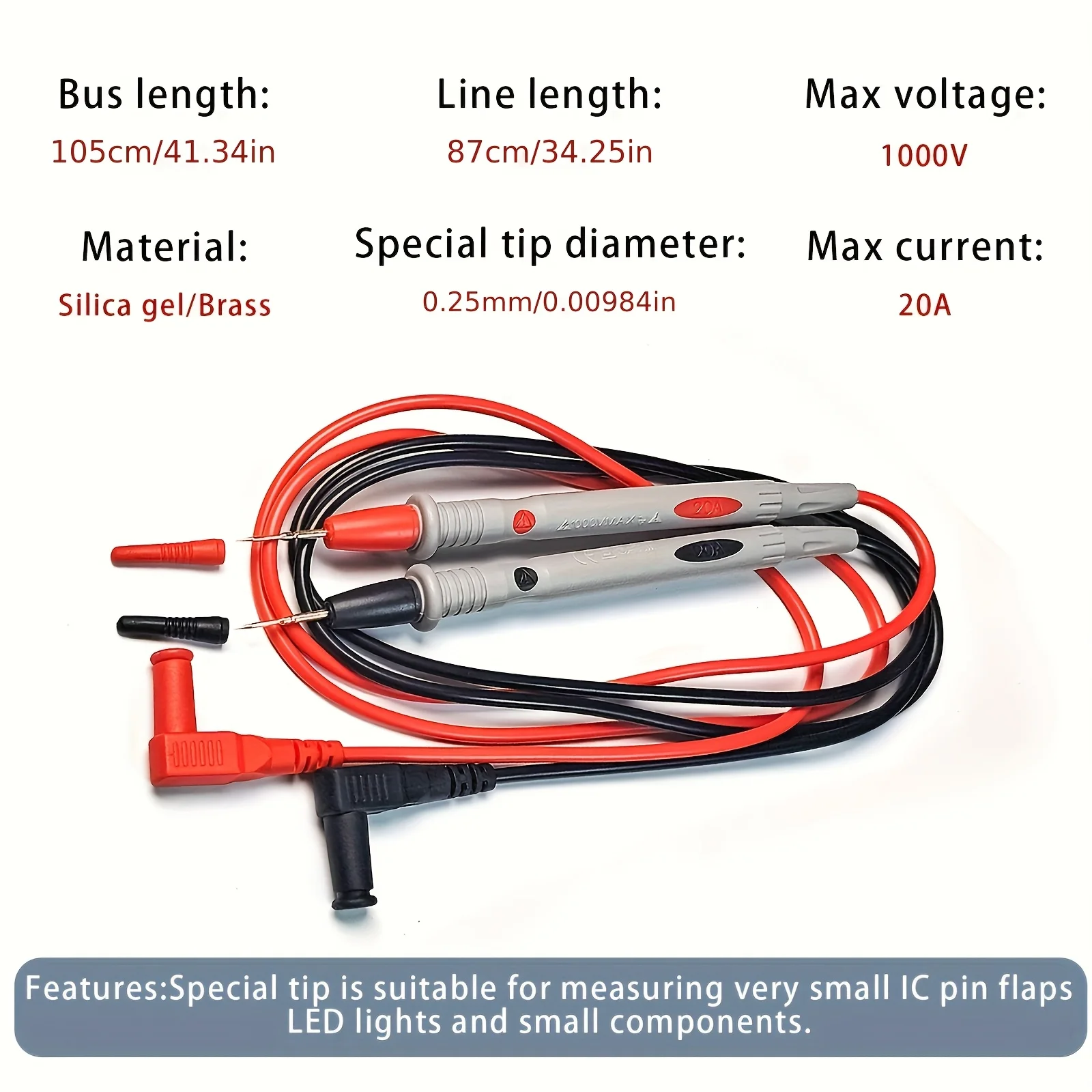1 คู่ซิลิโคนสีแดงมัลติมิเตอร์ทดสอบชุดสายเคเบิล,20A 1000V ไฟฟ้า Probe สาย, ใช้งานร่วมกับมัลติมิเตอร์ 99%