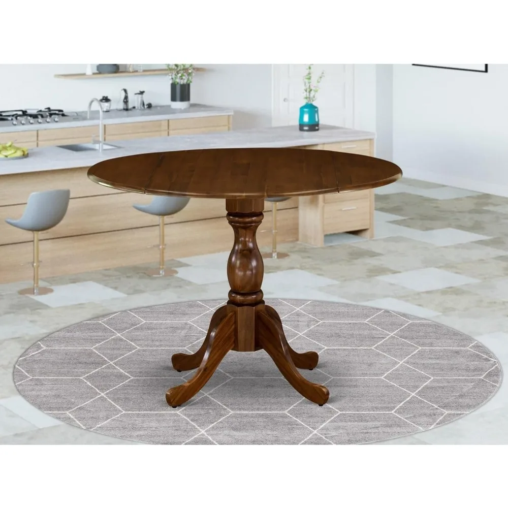 Kitchen Dining Table - a Round Wooden Table Top with Dropleaf & Pedestal Base, 42x42 Inch, Walnut