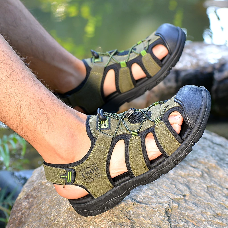 Sandales de gladiateur respirantes en cuir de vachette pour hommes et femmes, chaussures de plage en plein air, diapositives décontractées, baskets