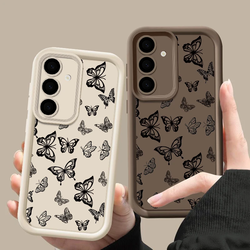 Full Screen Butterfly Case For Samsung Galaxy S24 S23 S22 Ultra Plus S21 A55 A54 A53 A52 A25 A15 A14 5G Silicone Anti Drop Cover