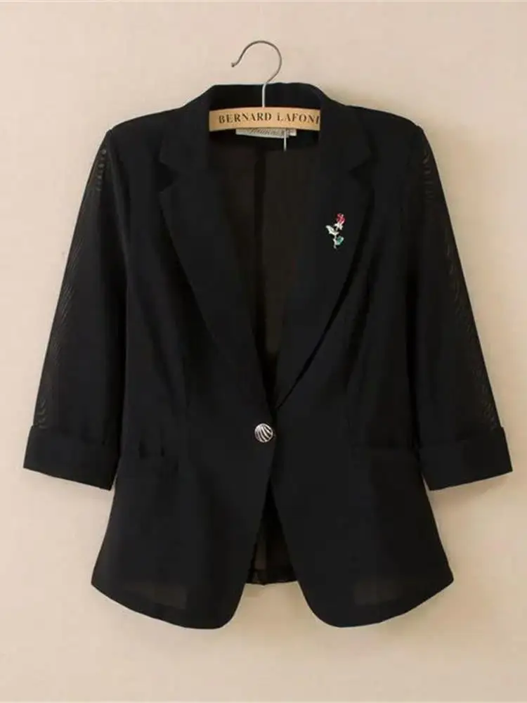 Women's Me ort Thin Summer New Faion Pure Color Small Western Sle Suiting Outerwear Sun Protection Seven Sve Coat