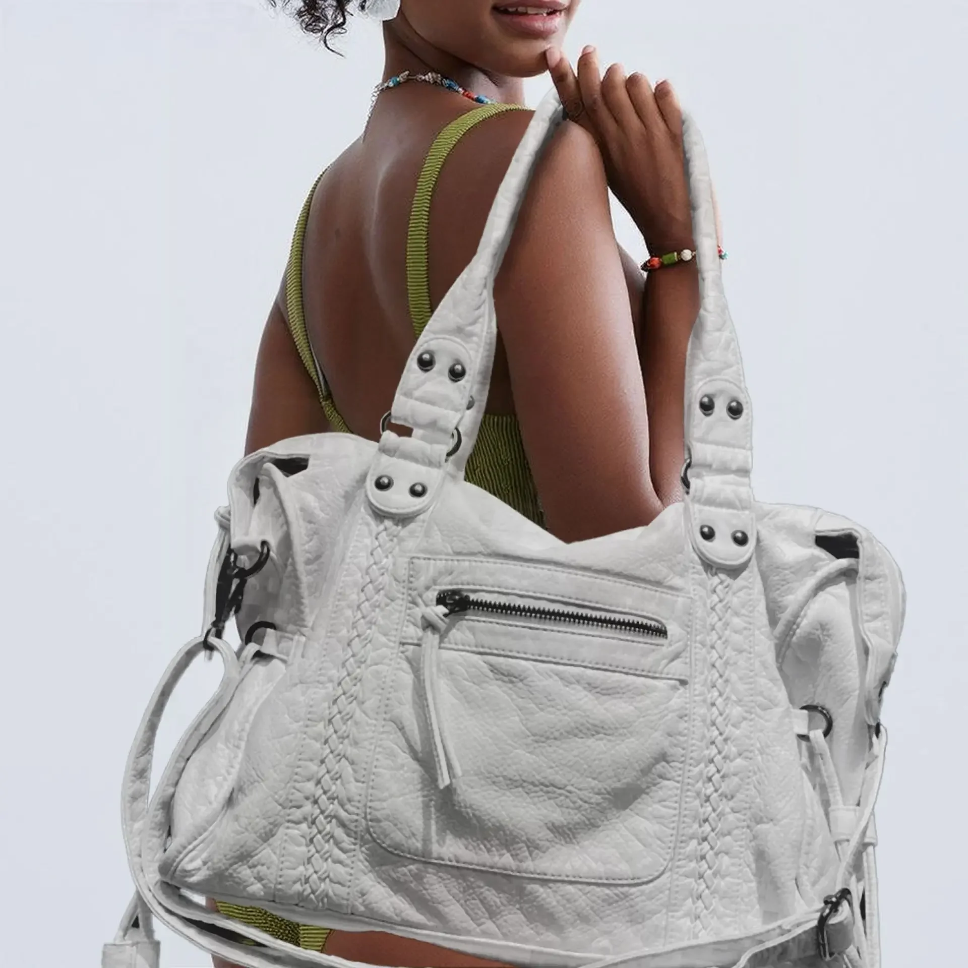 

Ladies' Fashion Y2K Street Hot Girl Motorcycle Tote Bag Large Capacity Retro Vintage Vintage Single Shoulder Bag