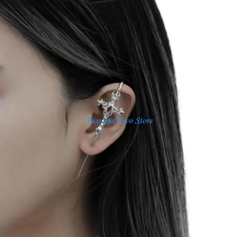

HX6F Edgy Punk Inspired Crosses Design Earrings Black Metal Gothic Jewelry Lightweight Studs For Parties And Street Fashion