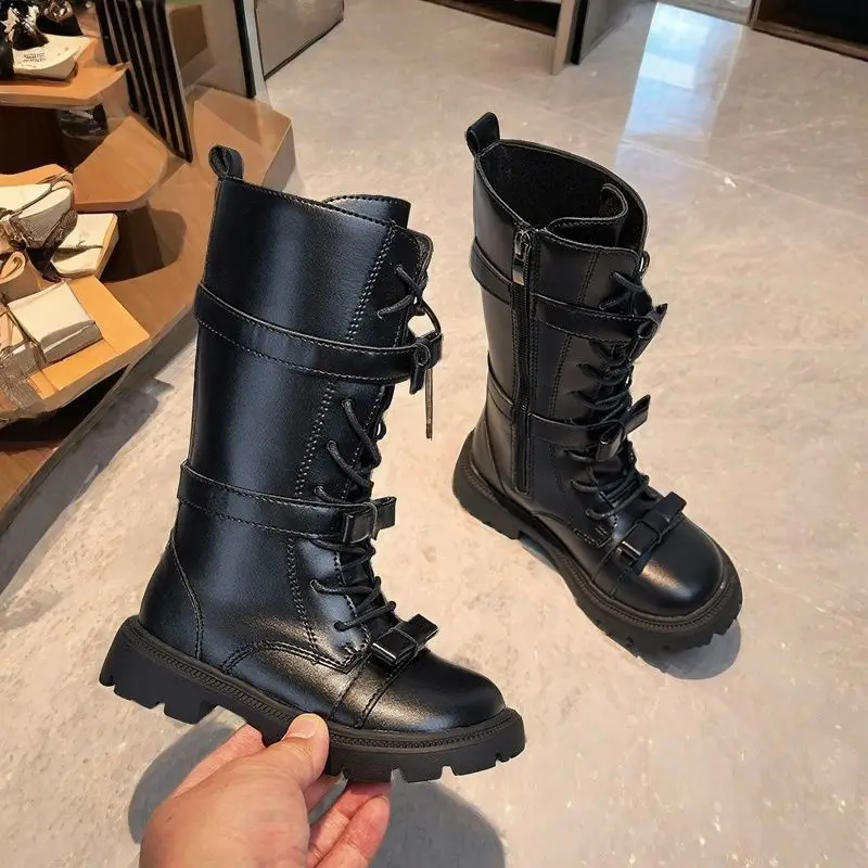 Girls Knee High Leather Boots Autumn Winter Fashion Children's Shoes British Style Exquisite Boots Toddler