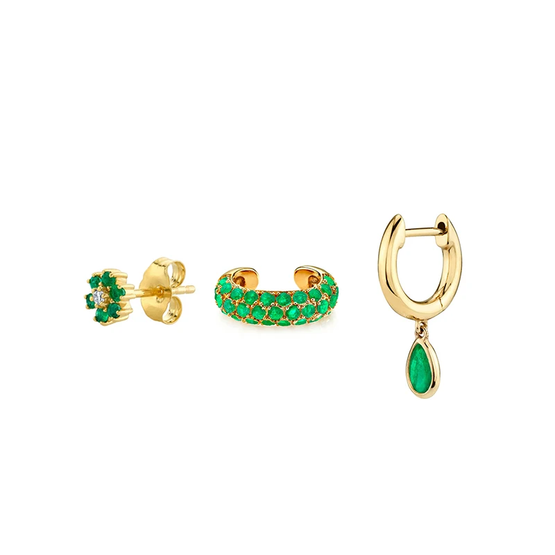Crmya Green Zirconia Ear Cuff Earring for Women Gold-plated Stud Drop Earring Women Vacation Party Jewelry Accessories