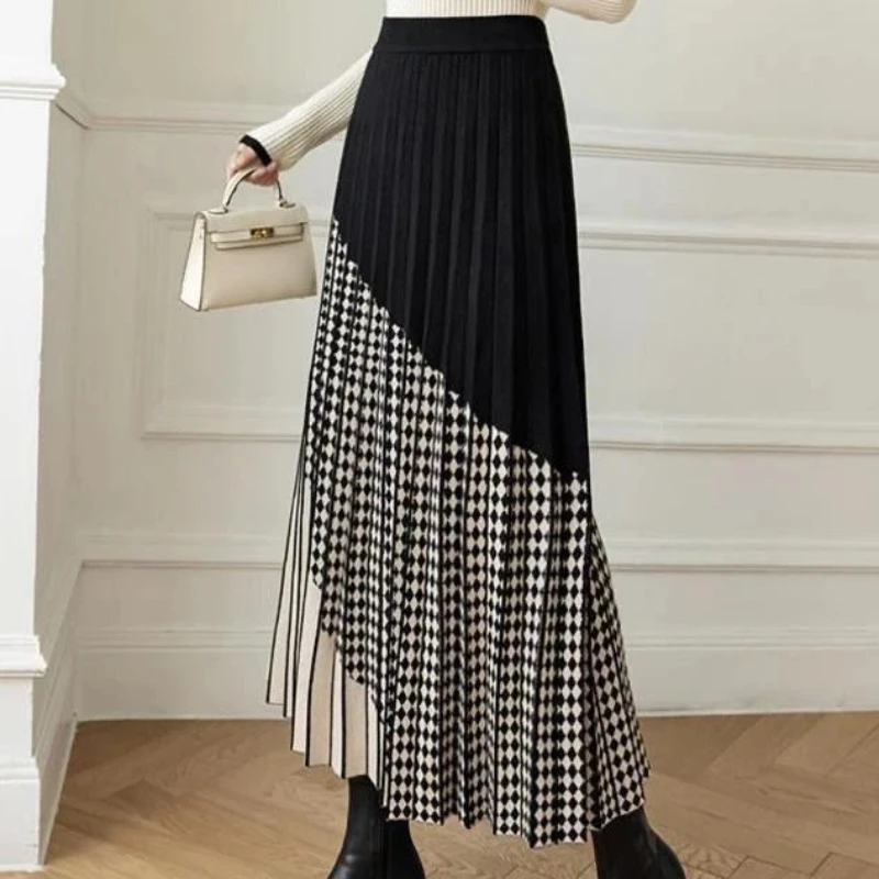 

Элегантная женская плиссированная асимметричная юбка с геометрическим узором для офисной одежды осенне-зимнего сезона