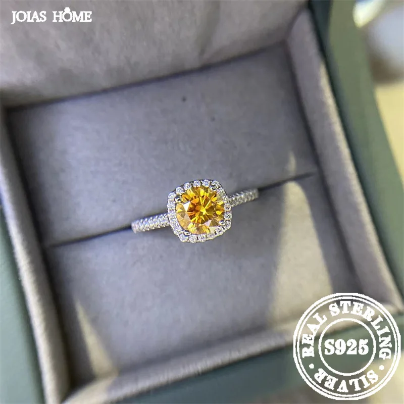 JOIAS HOME Silver 925D 0.5CT-5CT Yellow Square Moissanite Ring Wedding Ring Big Carat Ring Fashion Simple And Elegant Style