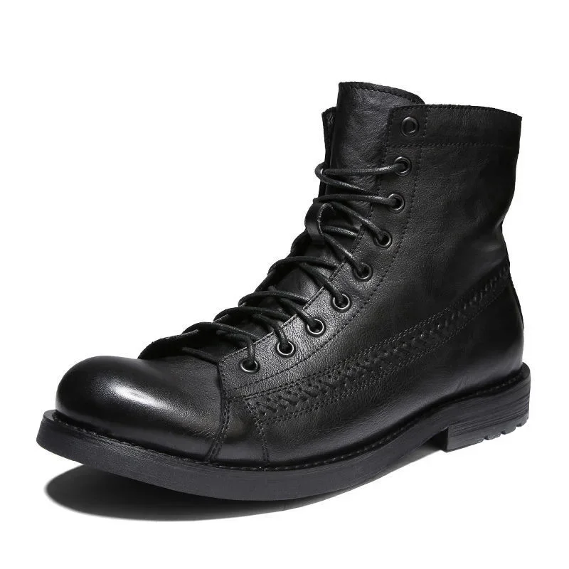 

Size 38-48 Retro Designer Men Boots Spring Autumn Lace Up Leather Men Ankle Boots Fashion Men Shoes