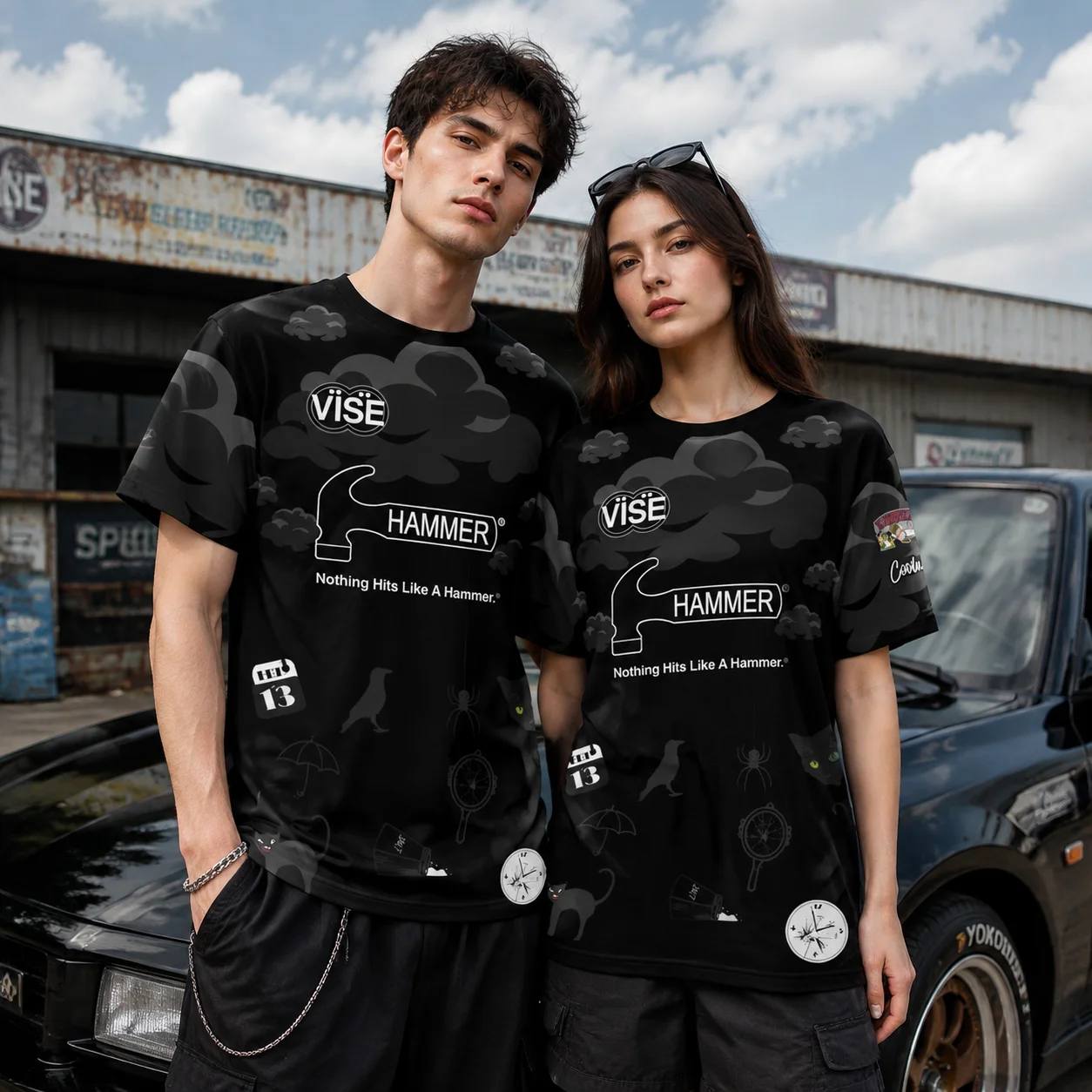 New Men Hammer Motivational Text Split Color Bowling Jersey Short Sleeve Performance Sports Tee Fan Casual Streetwear Tops