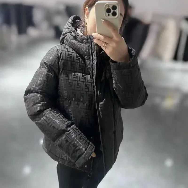 F*nDI Women's Winter Down Jacket Thick Black Zipper Down Jackets 90 Goose Down Fashion Puffer Coats Women's and Men's Jacket