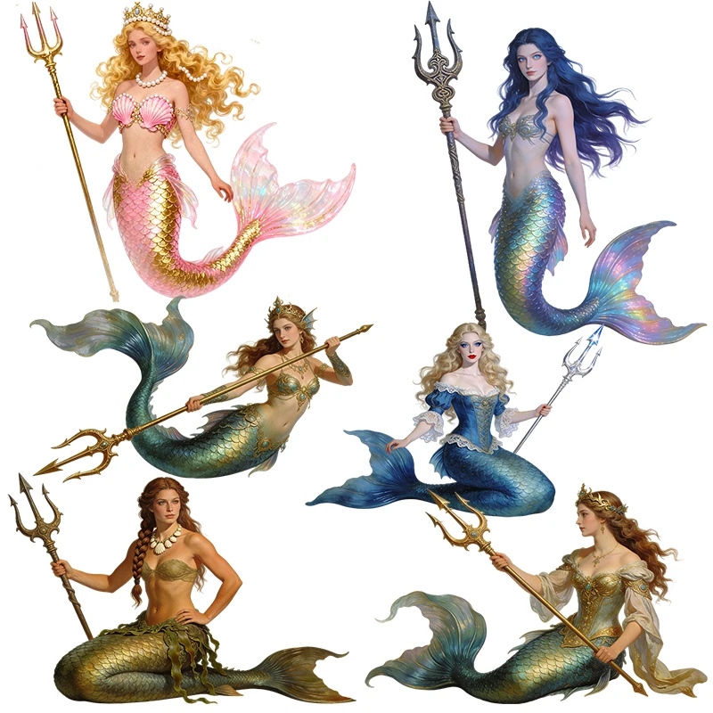 Three Ratels CD306 beautiful mermaid holding the Sea King Fork Artistic wall stickers for home decoration Personalized car decal