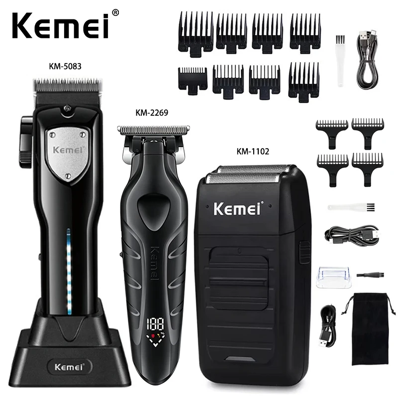 Kemei KM-5083 KM-2269 KM-1102 Professional Hair Cutting Machine Electric Shaver Hair Trimmer Rechargeable Men's Hair Clipper Kit