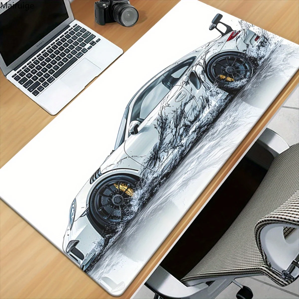 

Large White Sports Car Design Gaming Mouse Pad Anti-Slip Rubber Base Extended Desk Mat for Gamer Office Use Computer Accessories