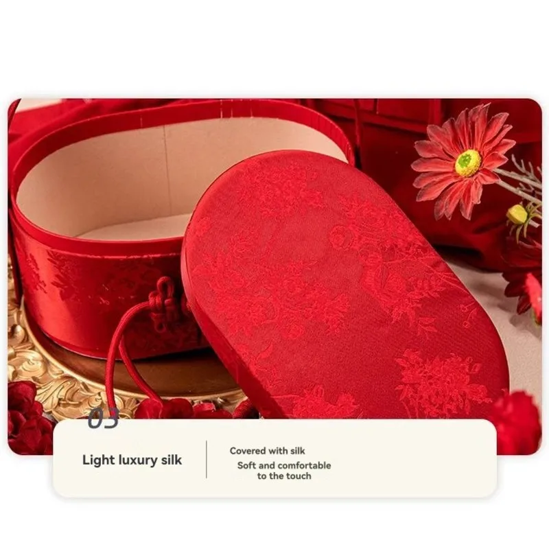 

A09P Подарочная упаковка для свадебной церемонии Элегантная овальная ткань для конфет в атласной коробке в традиционном китайском стиле