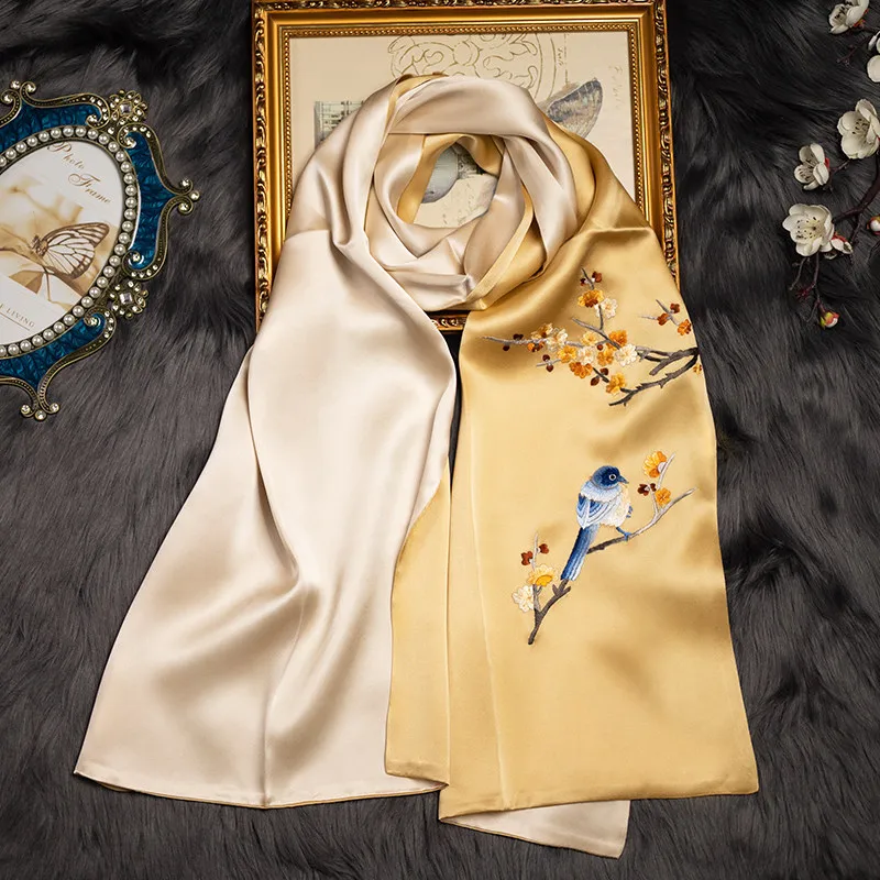 

Women's Suzhou Embroidery Pure Silk Scarf, Mulberry Silk Versatile Cheongsam Shawl, Elegant Premium Gift