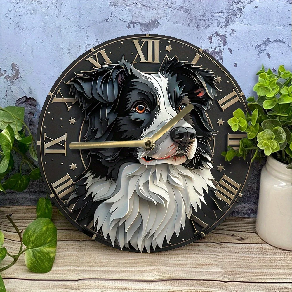 Border Collie Wall Clock - DIY Clock Kit  -High-Definition 2D Print Pet Decor for Living Room - Gift for Dog Lovers