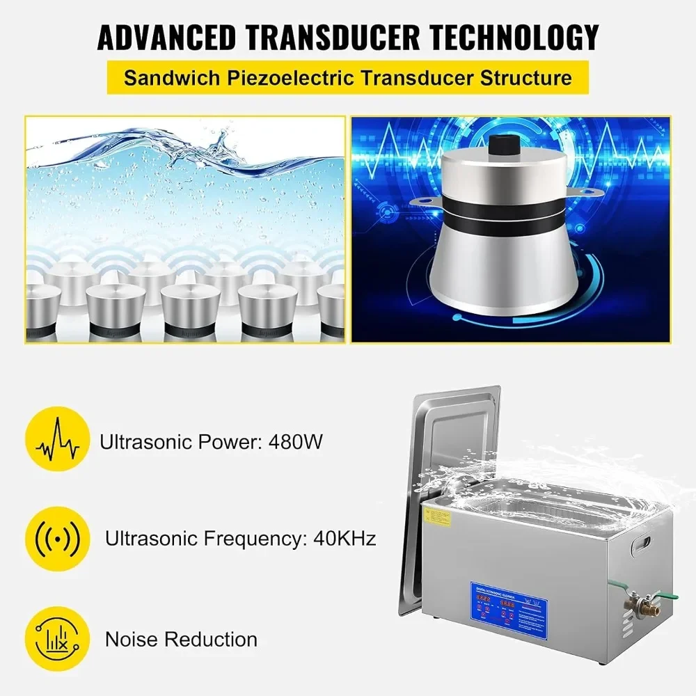 22L Industrial Ultrasonic Cleaner with Digital Timer&Heater 40kHz Professional Ultrasonic Cleaner with Excellent Cleaning Effect