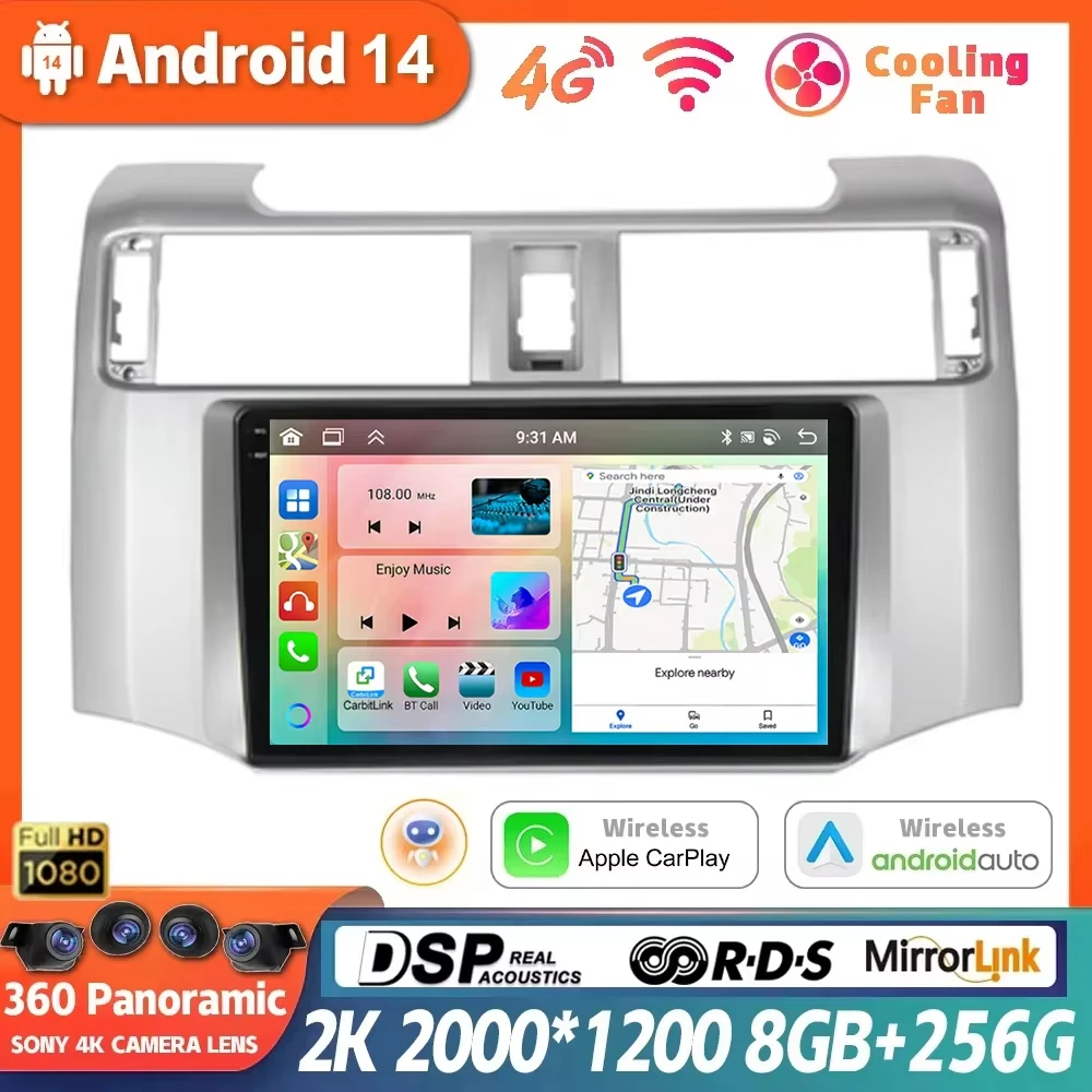 Android 14 Car radio For Toyota 4Runner 2009-2019 4 Runner Multimedia Video Player GPS Navigation Stereo 4G WIFI Carplay No 2din