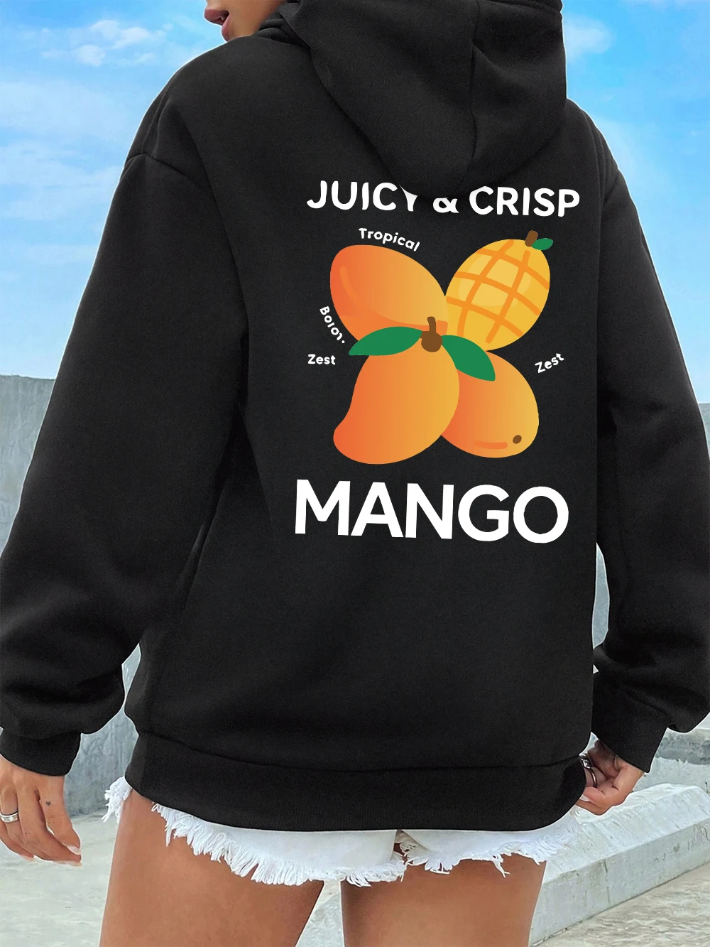Juicy Crisp Tropical Mango Prints Hoodie Women Winter Fleece Warm Sweatshirt Casual Pocket Pullover Comfortable Loose Clothes
