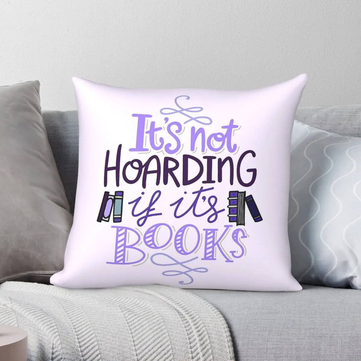Hoarding Books Purple Square Pillowcase Polyester Linen Velvet Printed Zip Decor Sofa Cushion Cover 18
